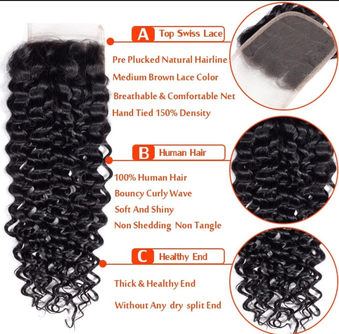 Top Grade Deep Curl 4x4 Transparent Lace Closure