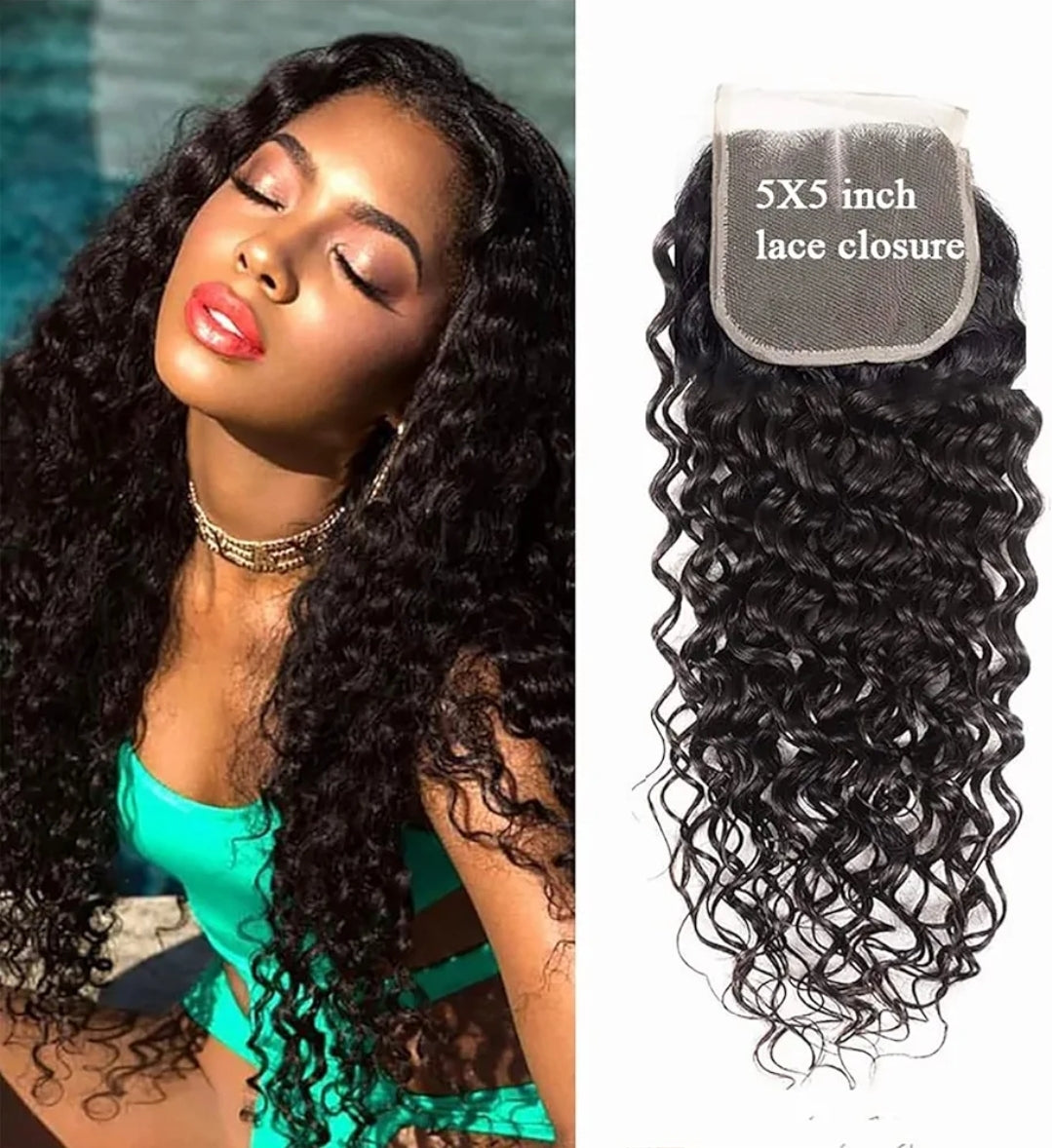 Top Grade Water Wave 5x5 Transparent Lace Closure