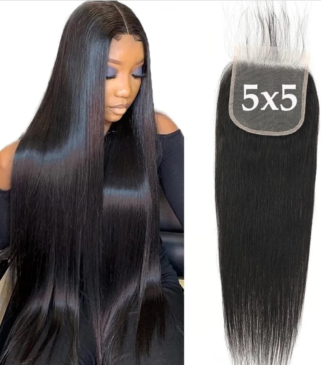 5A Straight 5x5 Transparent Lace Closure