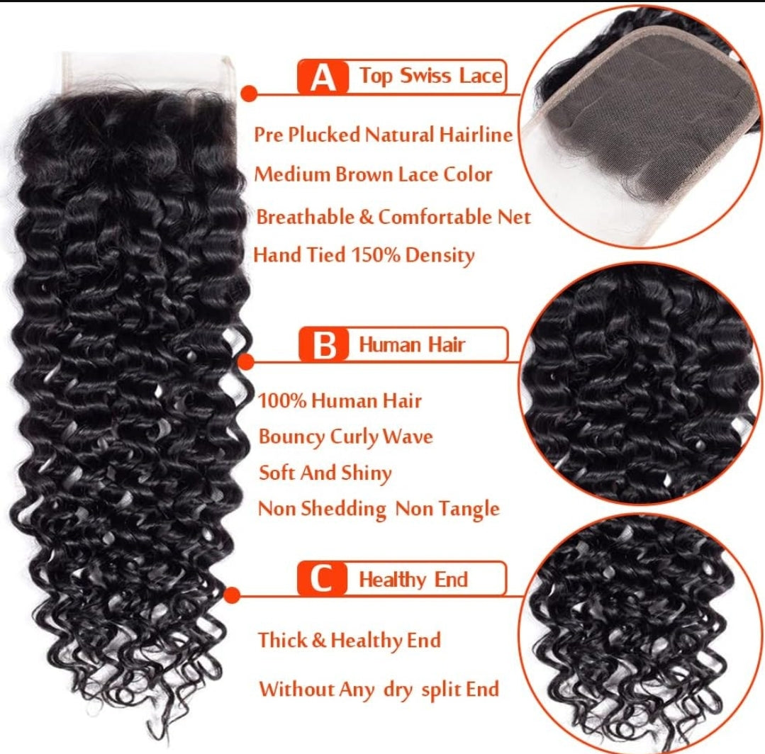 Top Grade Deep Curl 4x4 Transparent Lace Closure